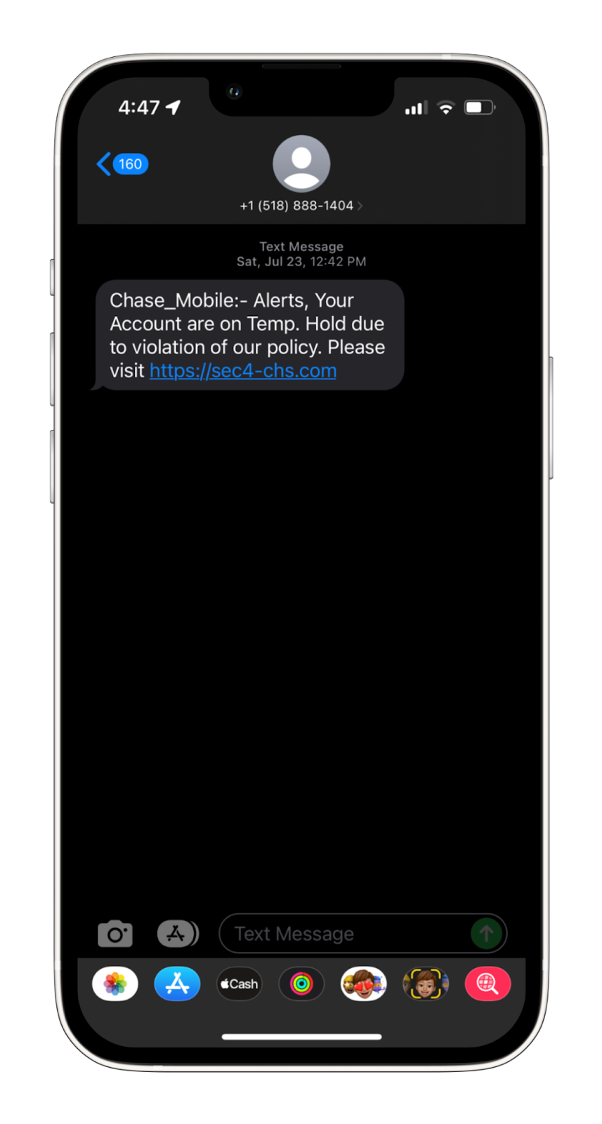 A fake text message example that emphasizes time sensitivity.