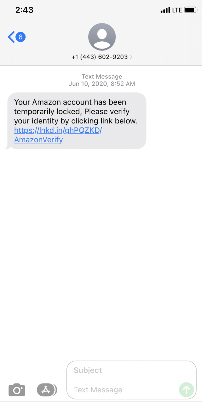 A fraudulent text example that emphasizes doing something immediately.