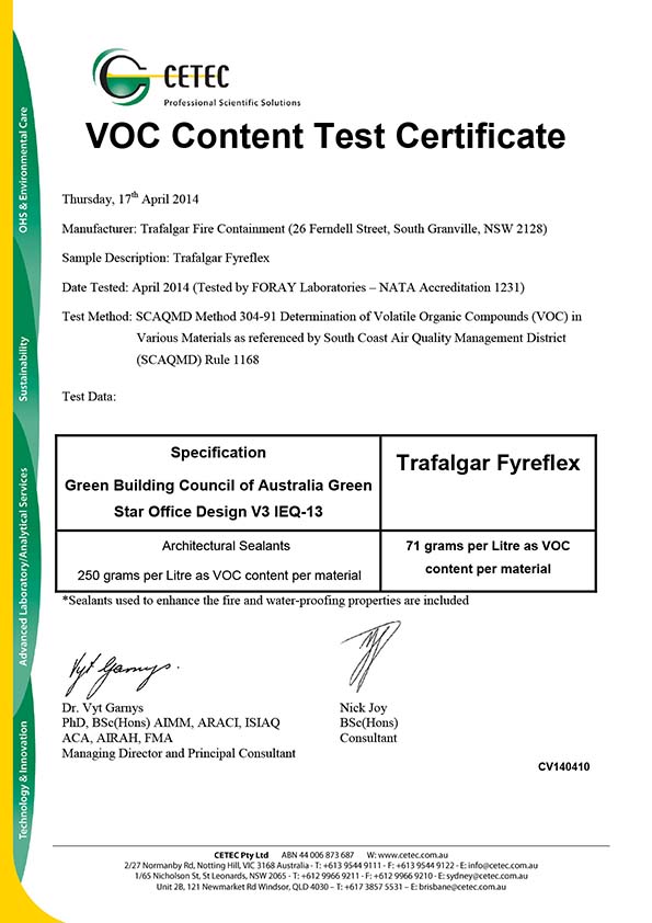 Trafalgar FyreFLEX Sealant from Swart & Sons