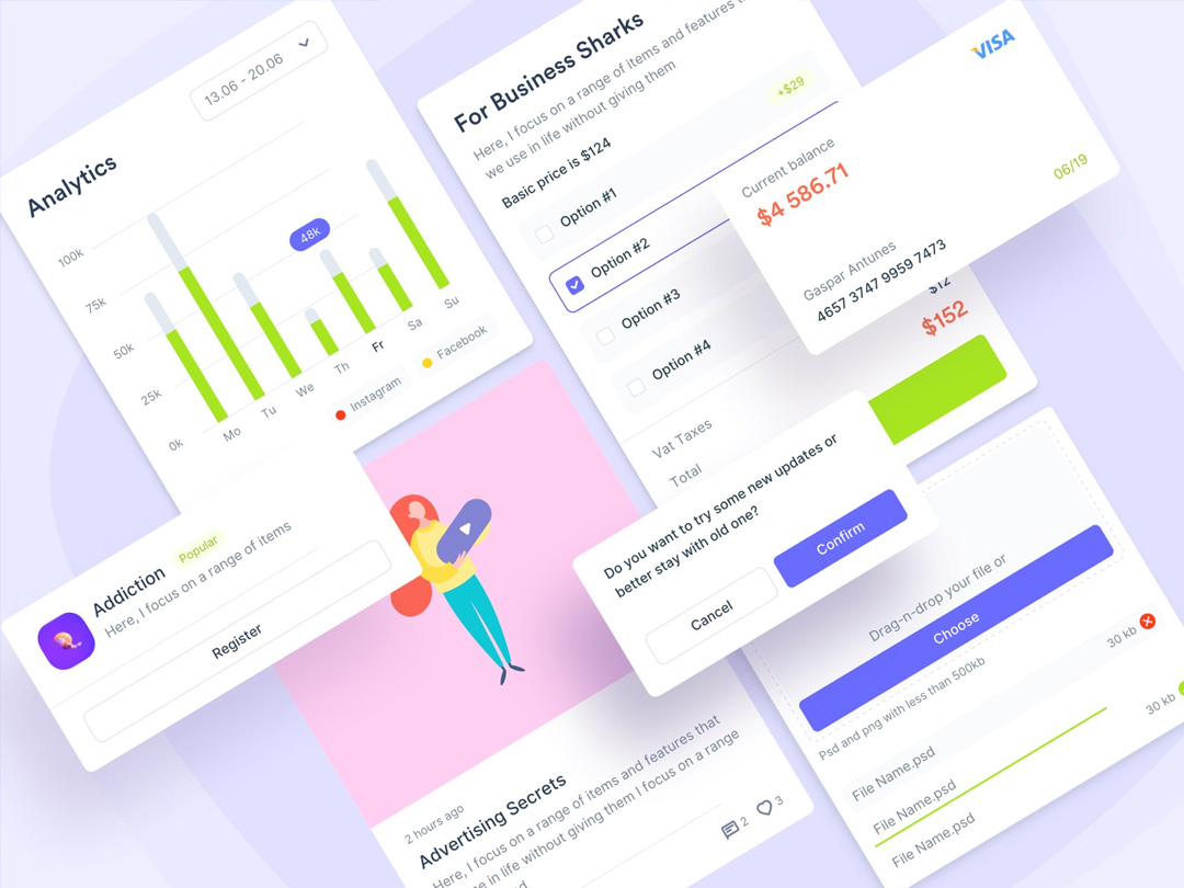 UI kit, dashboard, sketch