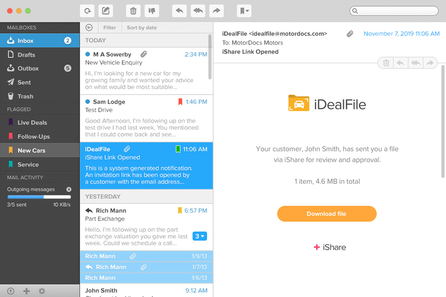 iDealFile email showing in an inbox