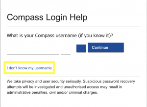 lost username and password compass account