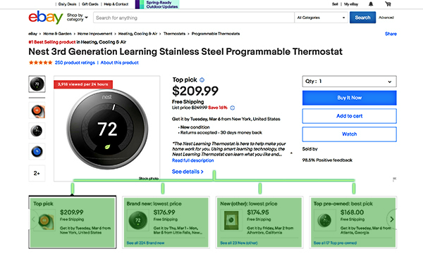 ebay product page shows best options example