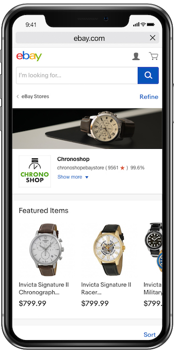 ebay store shopping experience on mobile example