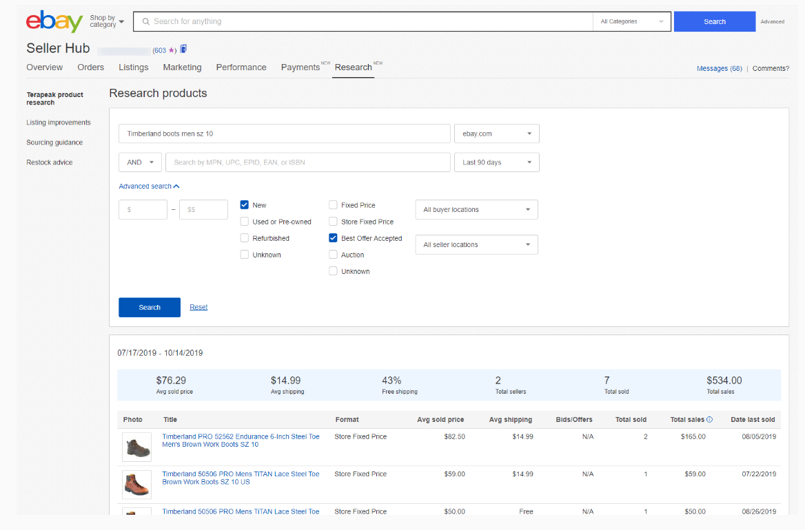 terapeak in ebay seller hub