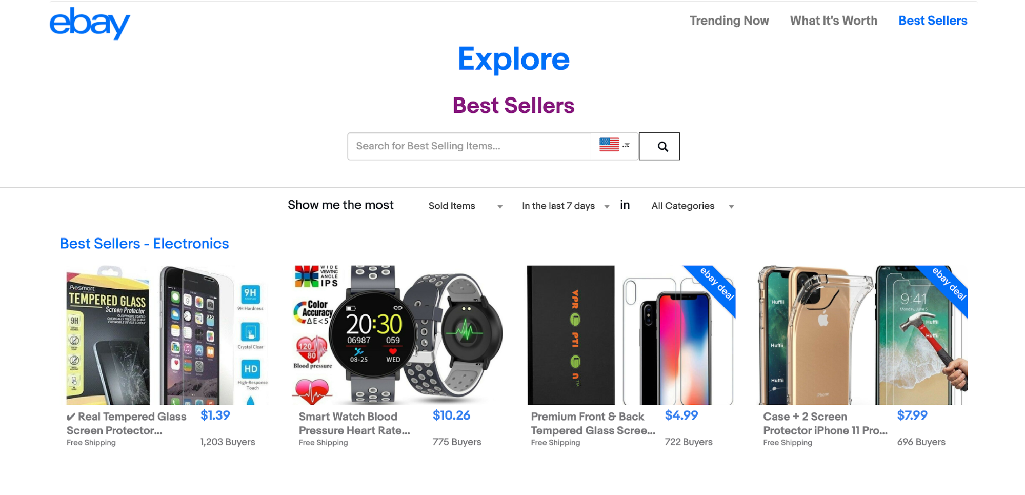 best selling items on eBay on explore.ebay.com - screenshot