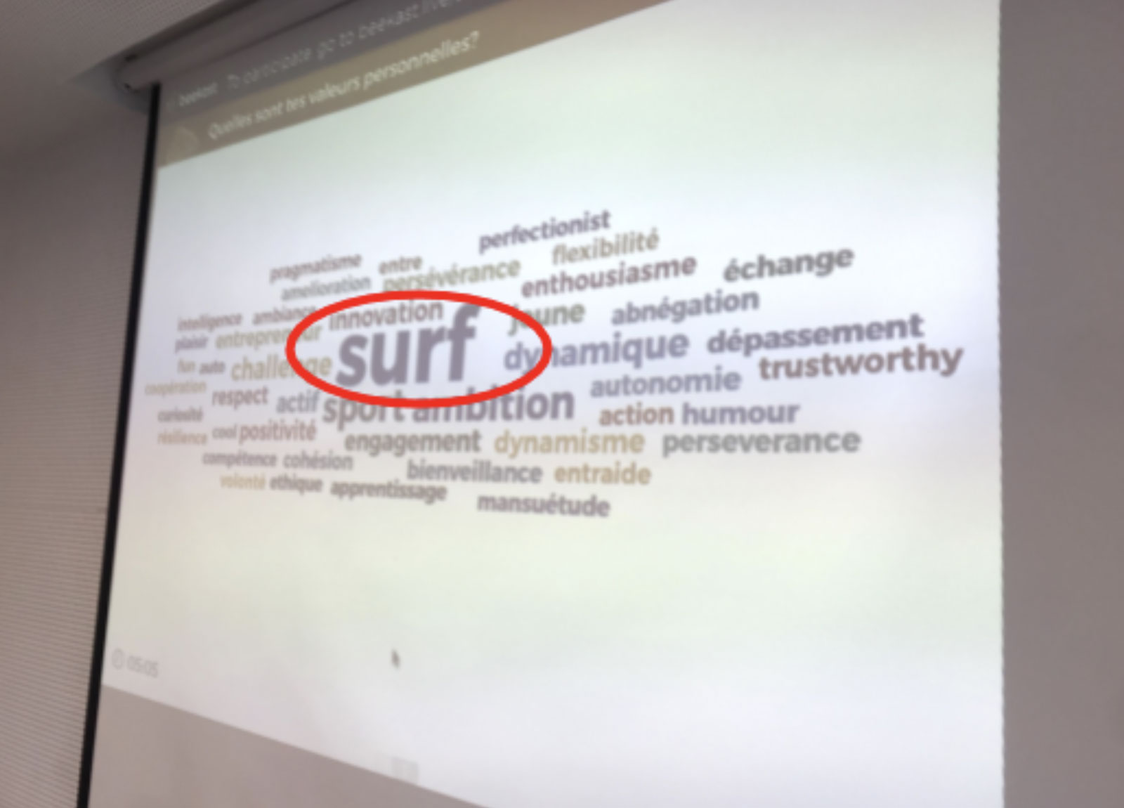 White board with cloud of words like surf, innovation, ambition