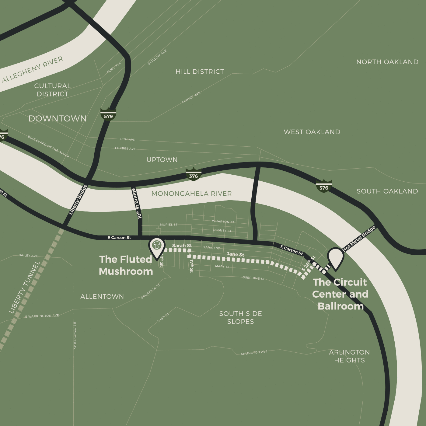 The Fluted Mushroom and The Circuit Center location map