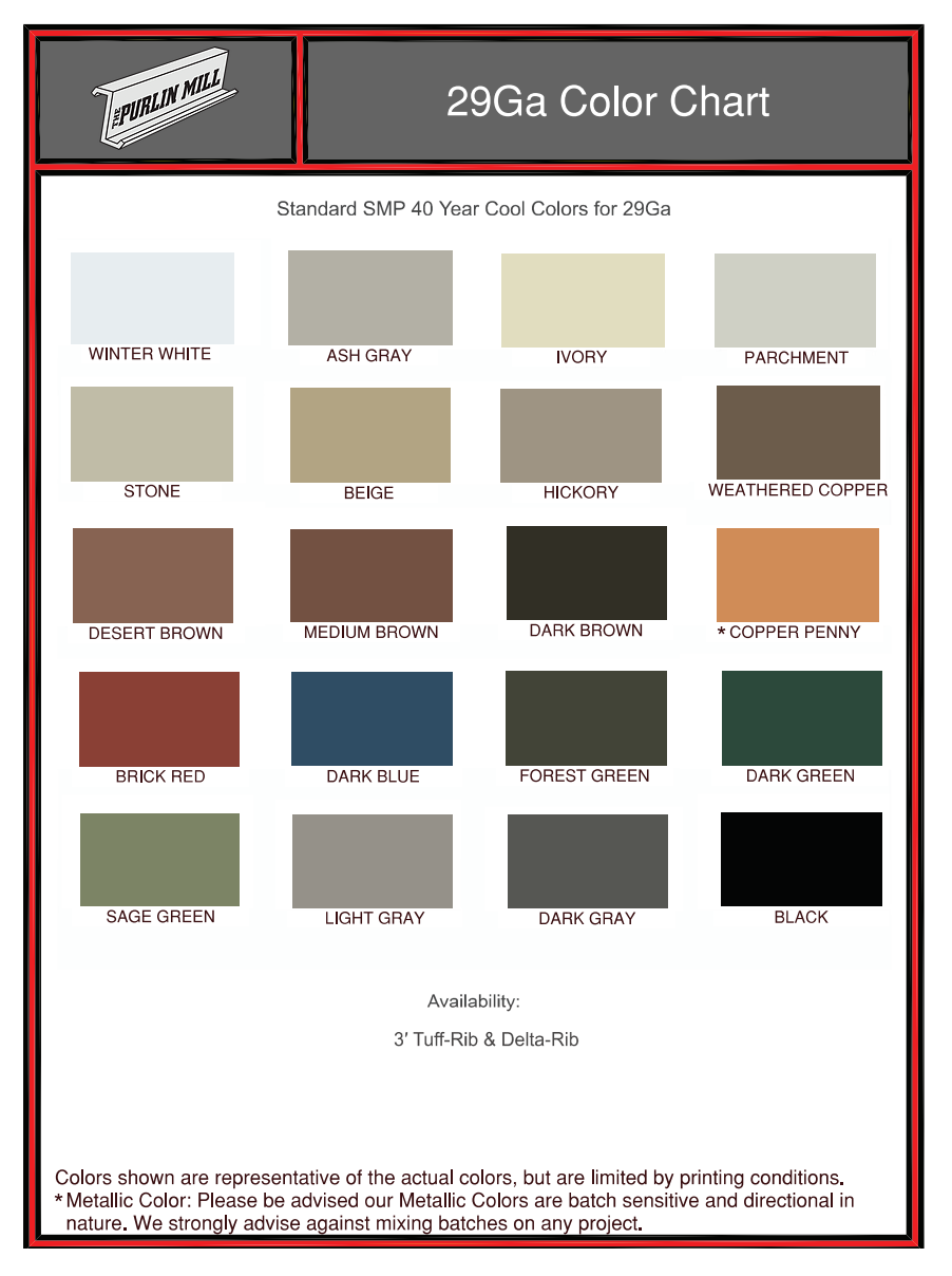 29 Gauge Color Chart