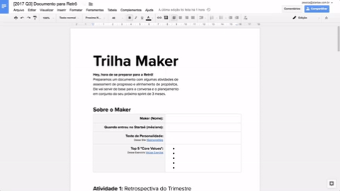 Documento da Retrô no Google Drive (Se você quiser saber mais sobre esse documento manda um comentário nesse post que podemos conversar sobre ele).