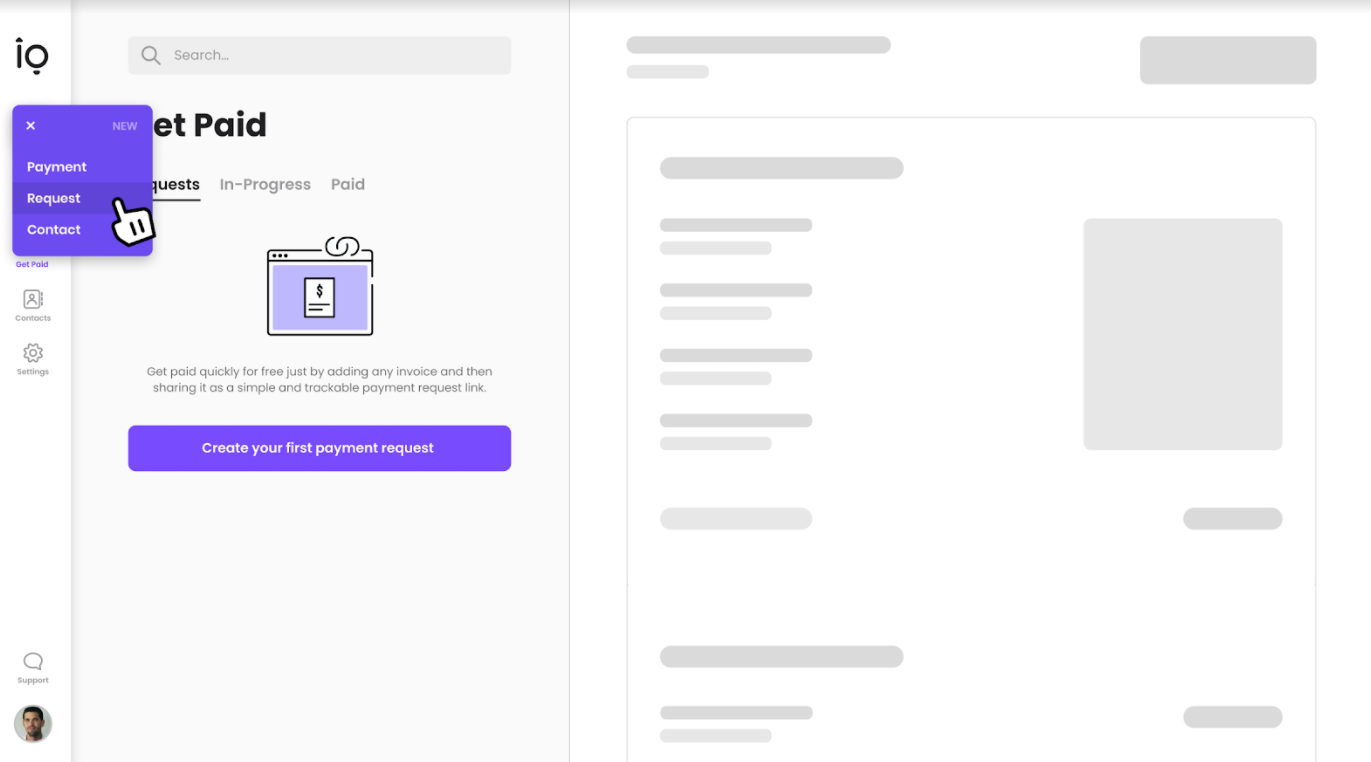 Payment request to business customer screenshot - Melio