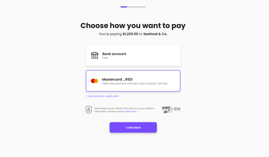 Choose how to pay screenshot - Melio