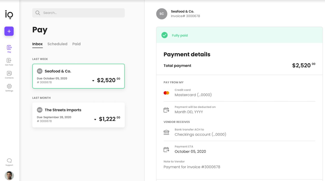 Track small business payments online screenshot - Melio