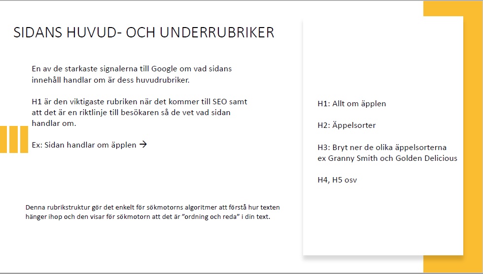 Sidans huvud- och underrubriker
