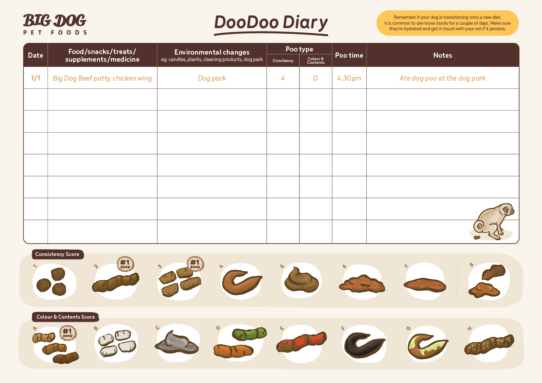 Big Dog Pet Foods Doo Doo Diary