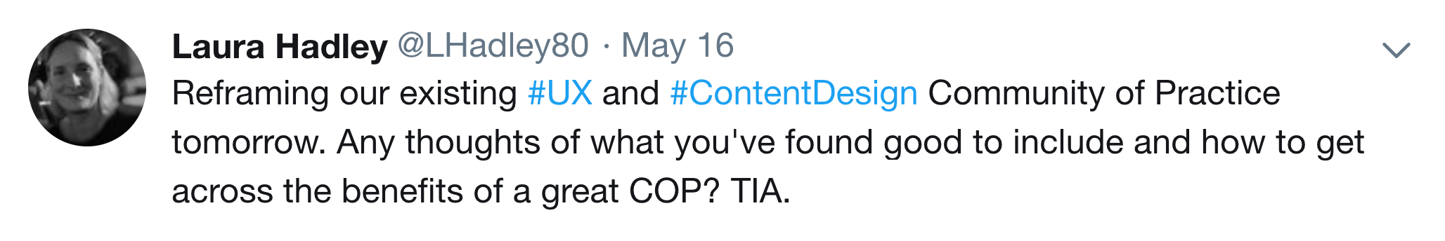 Reframing our existing #UX and #ContentDesign Community of Practice tomorrow. Any thoughts of what you've found good to include and how to get across the benefits of a great COP? TIA.