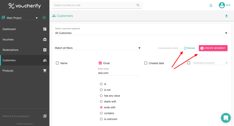 Voucherify, building your first customer segments, customer tab, customers segments view