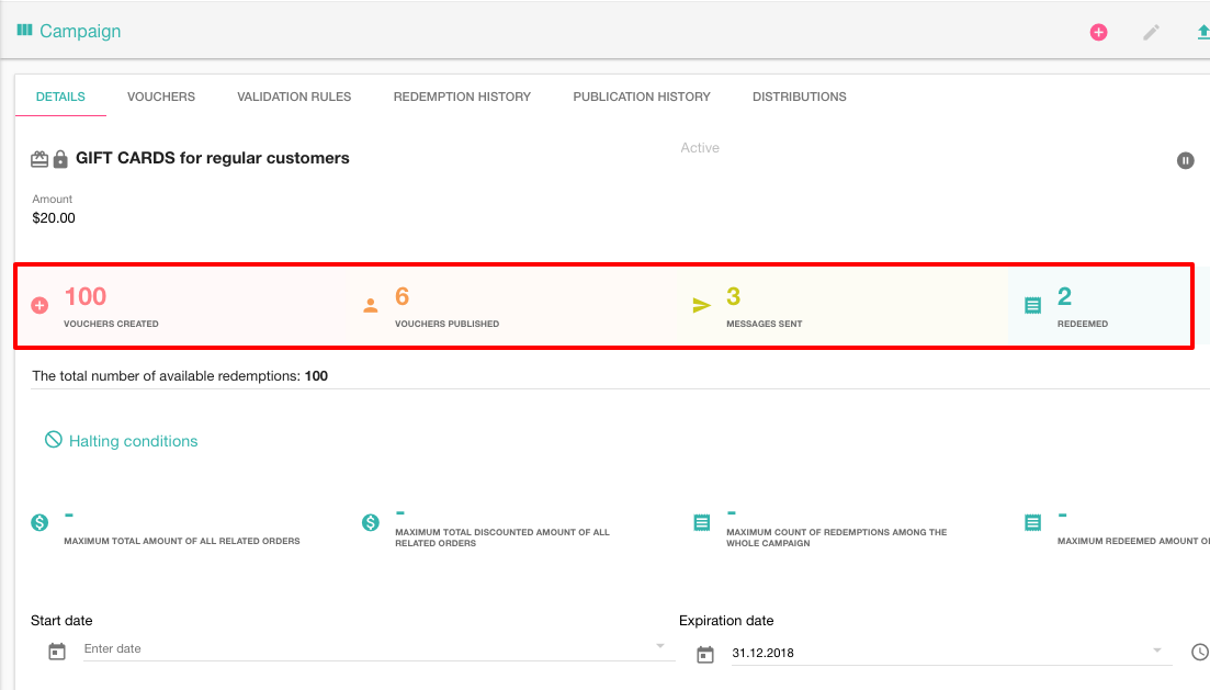 Voucherify, campaign overview allowing for ROI analysis and tracking