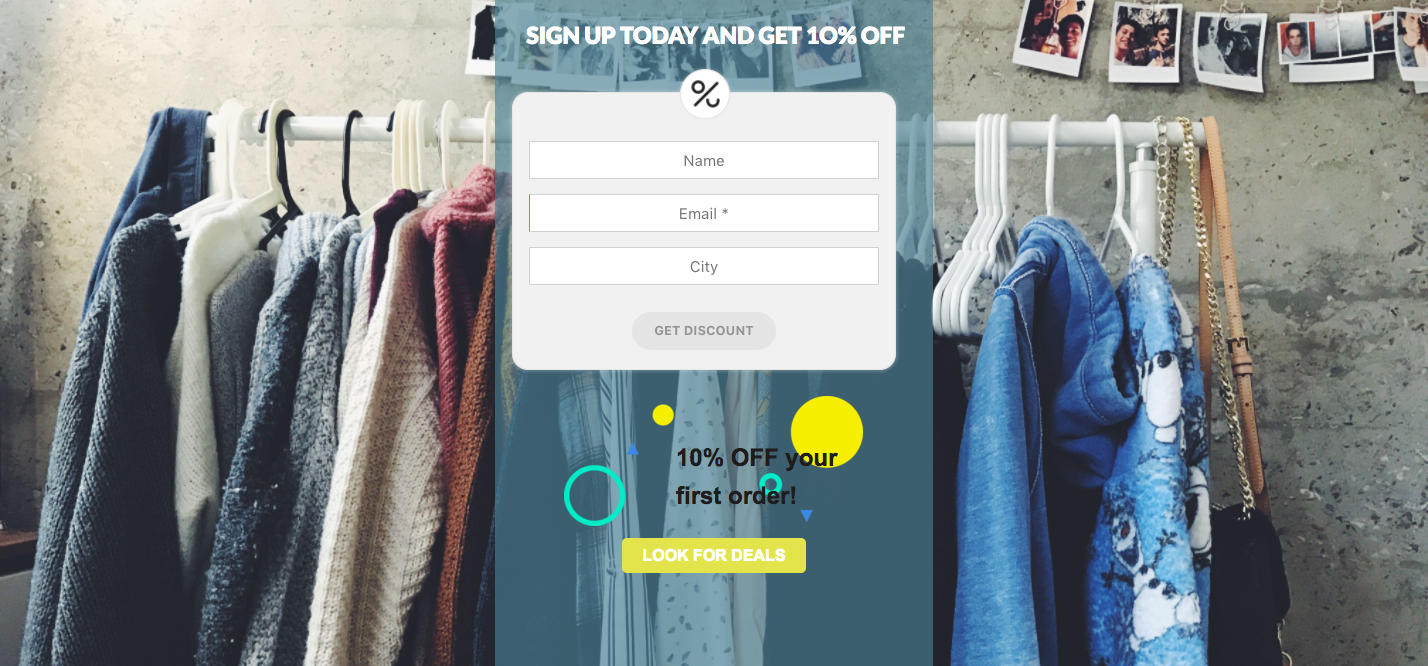 Widgets on your landing page with discount coupons