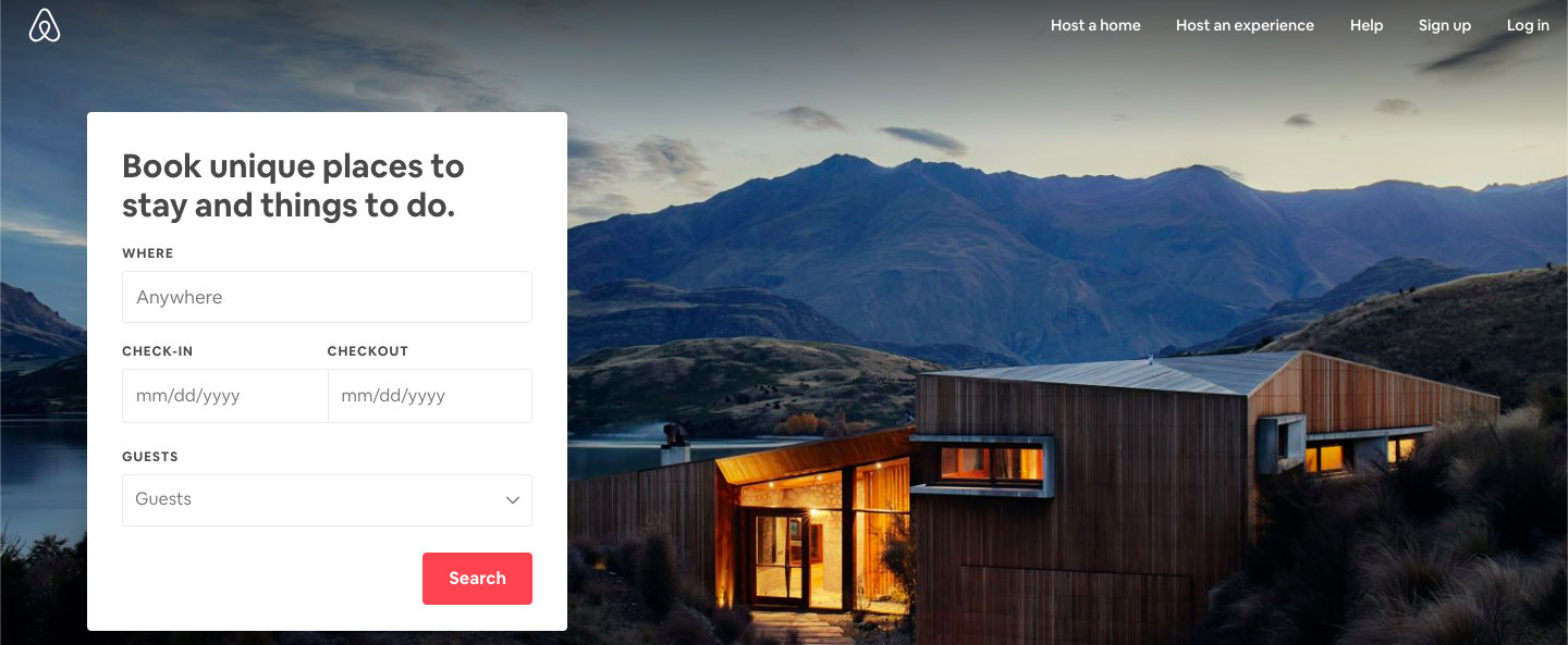Airbnb - example of a good landing page