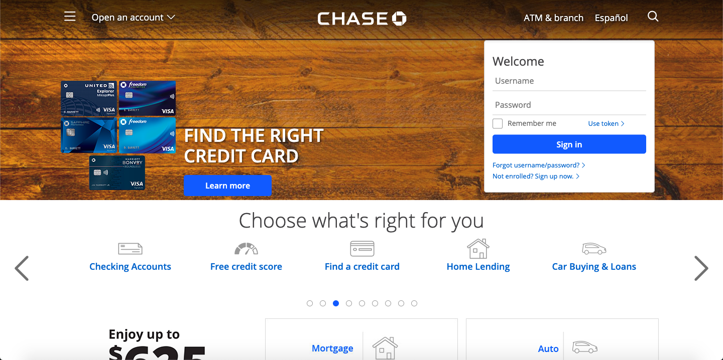Chase Bank - example of a bad landing page