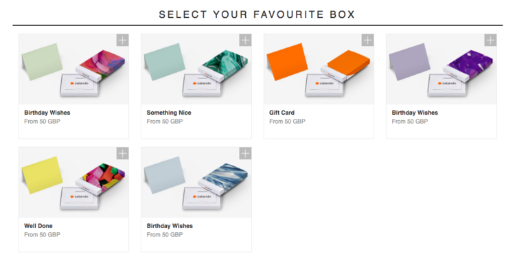 Zalando gift cards - many different types of gift cards