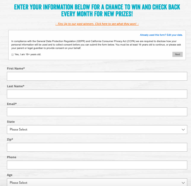 Example of a web-based giveaway