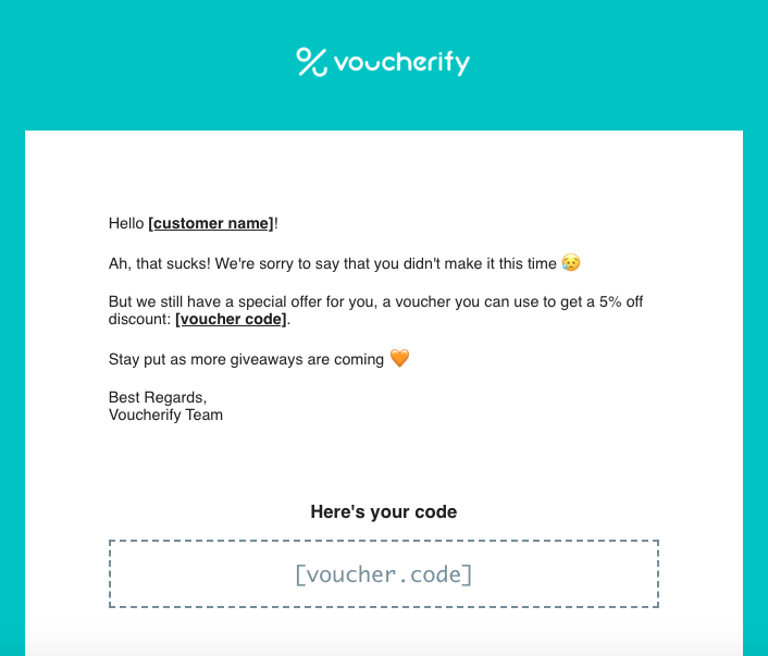 Voucherify consolation message and a discount
