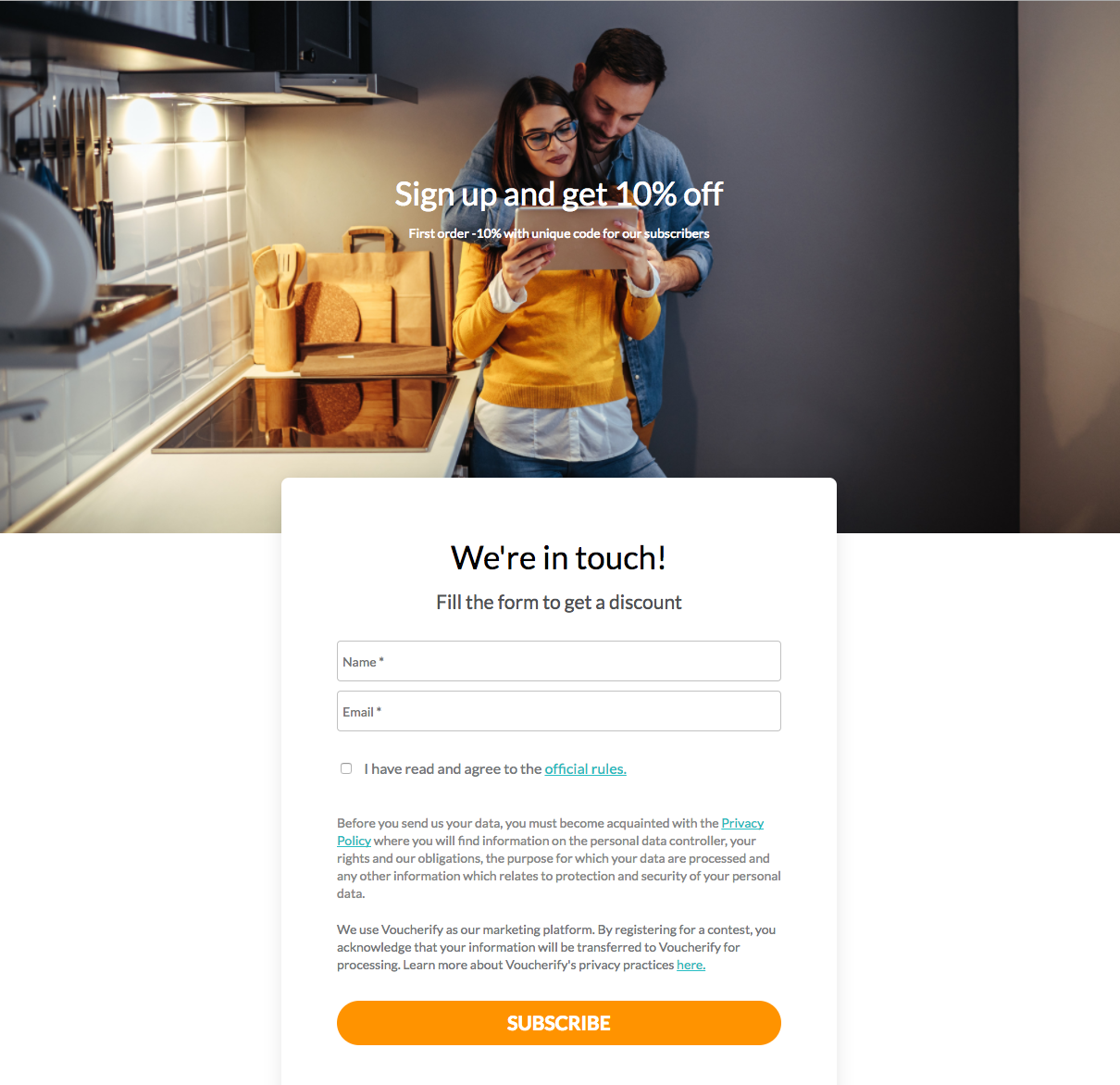 Voucherify landing page customised according to brand guidelines