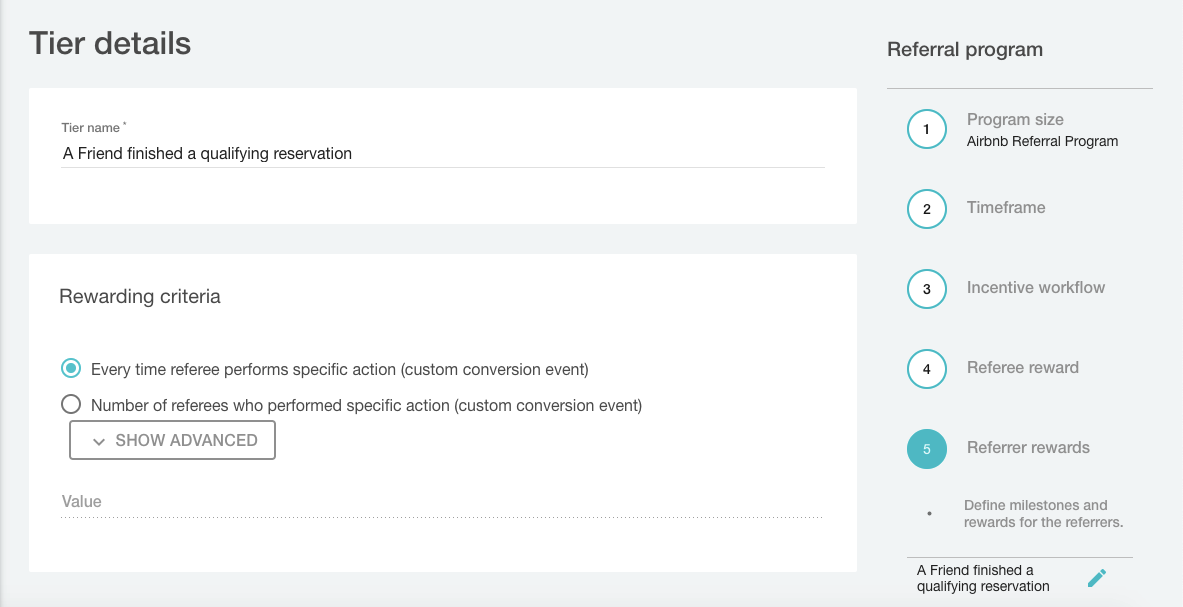 Rewarding criteria for the referrer