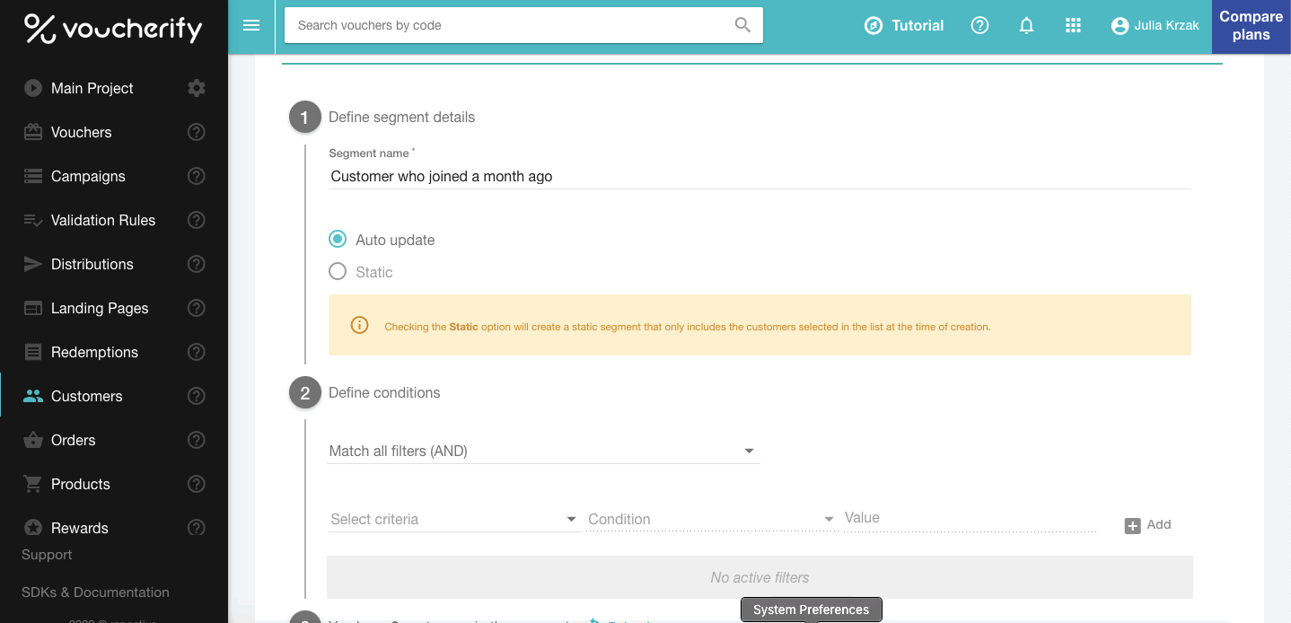 Creating a customer segment