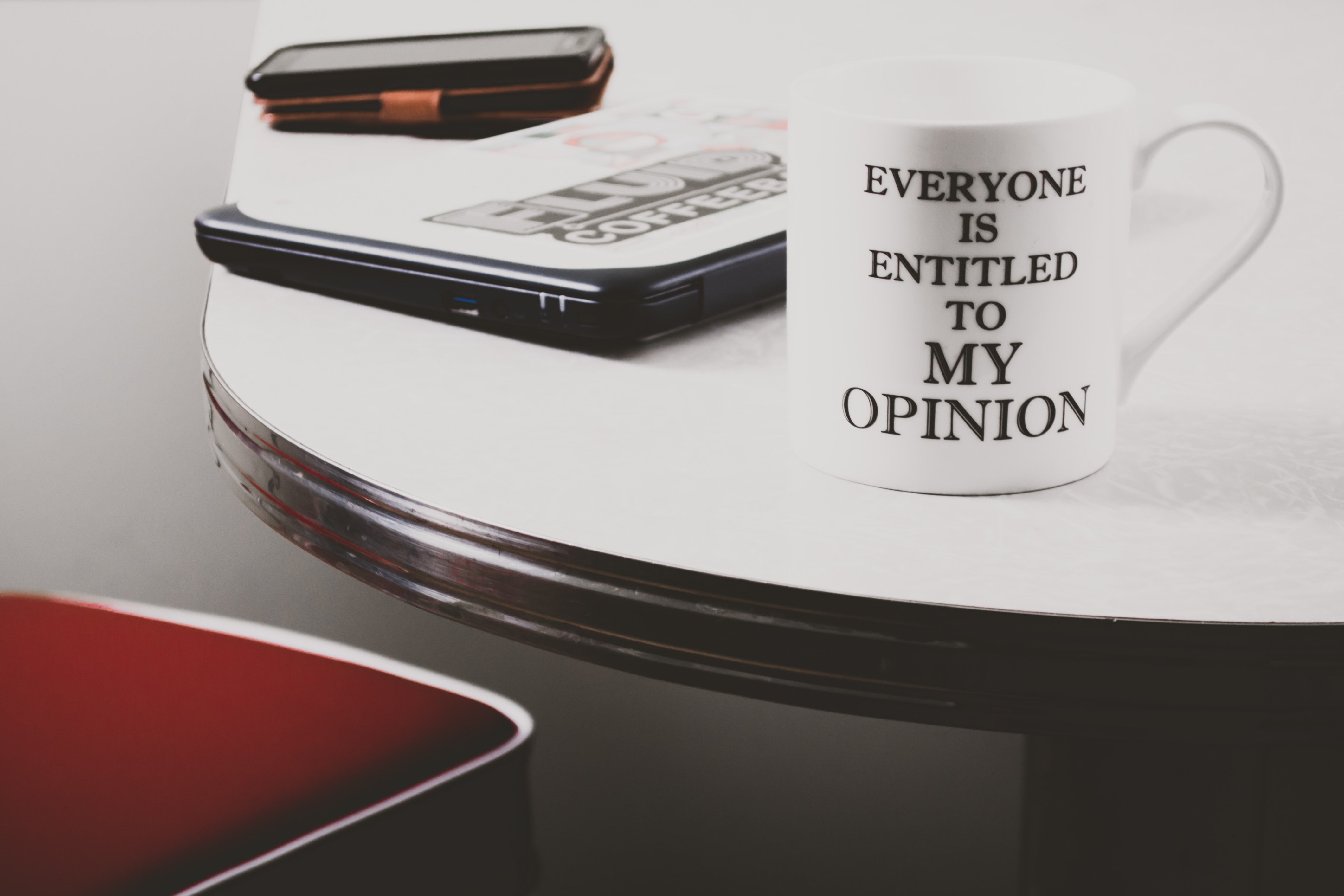 Confirmation Bias resulting from The Blemishing Effect - mug reading "everyone is entitled to my opinion"