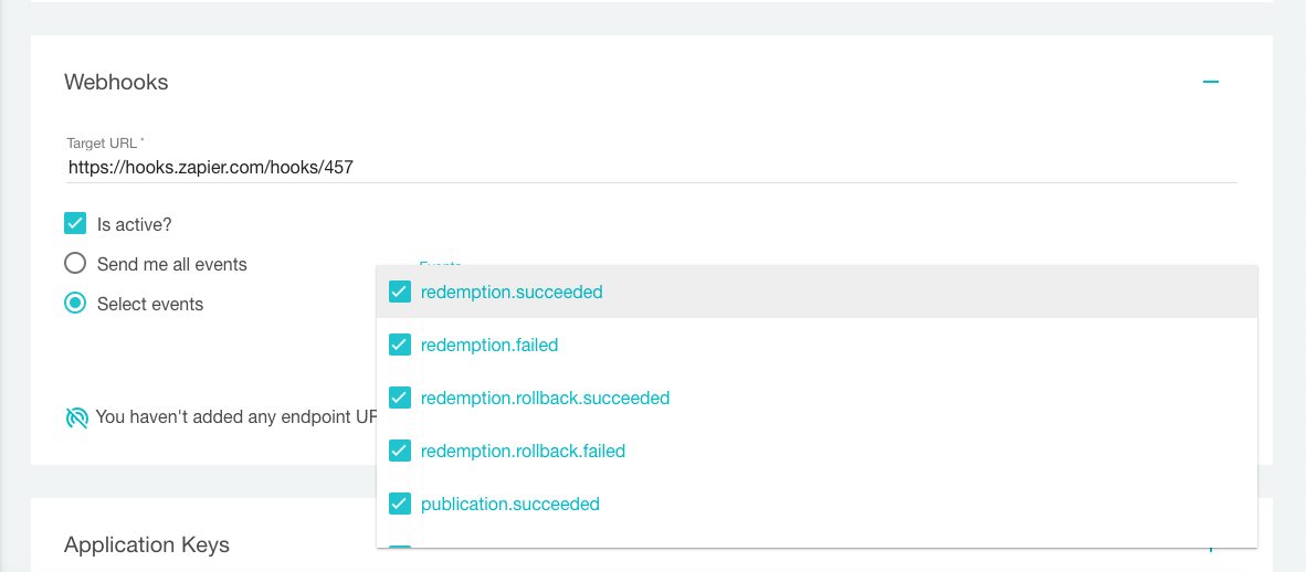 Webhooks in Voucherify – selecting events