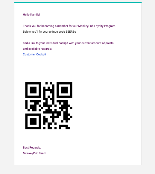 Loyalty program welcome email message