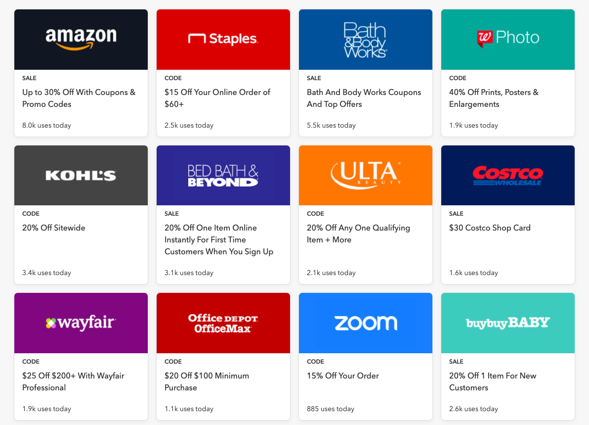 An example of a coupon aggregator website