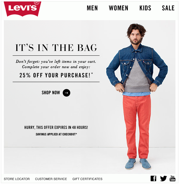 Levi's abandoned cart coupon
