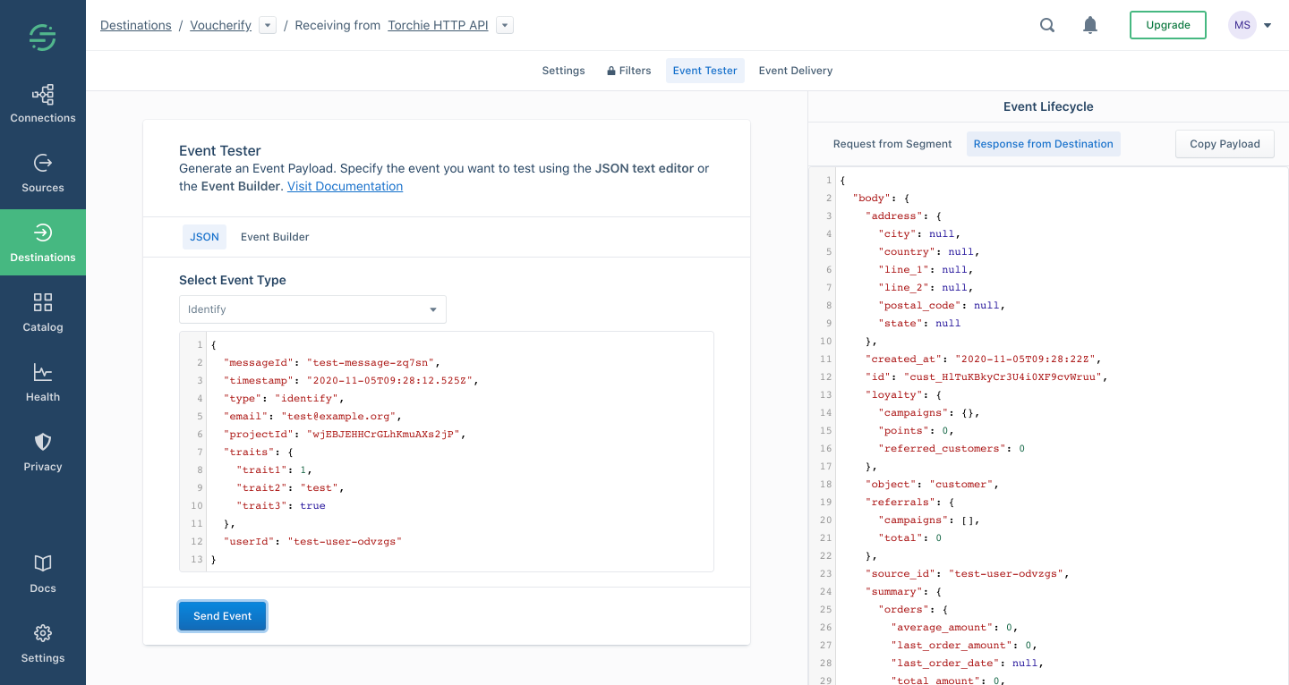 Test Voucherify integration with Segment