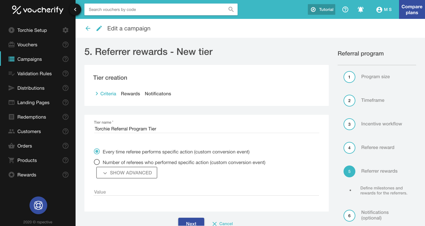 Referrer Rewards tier