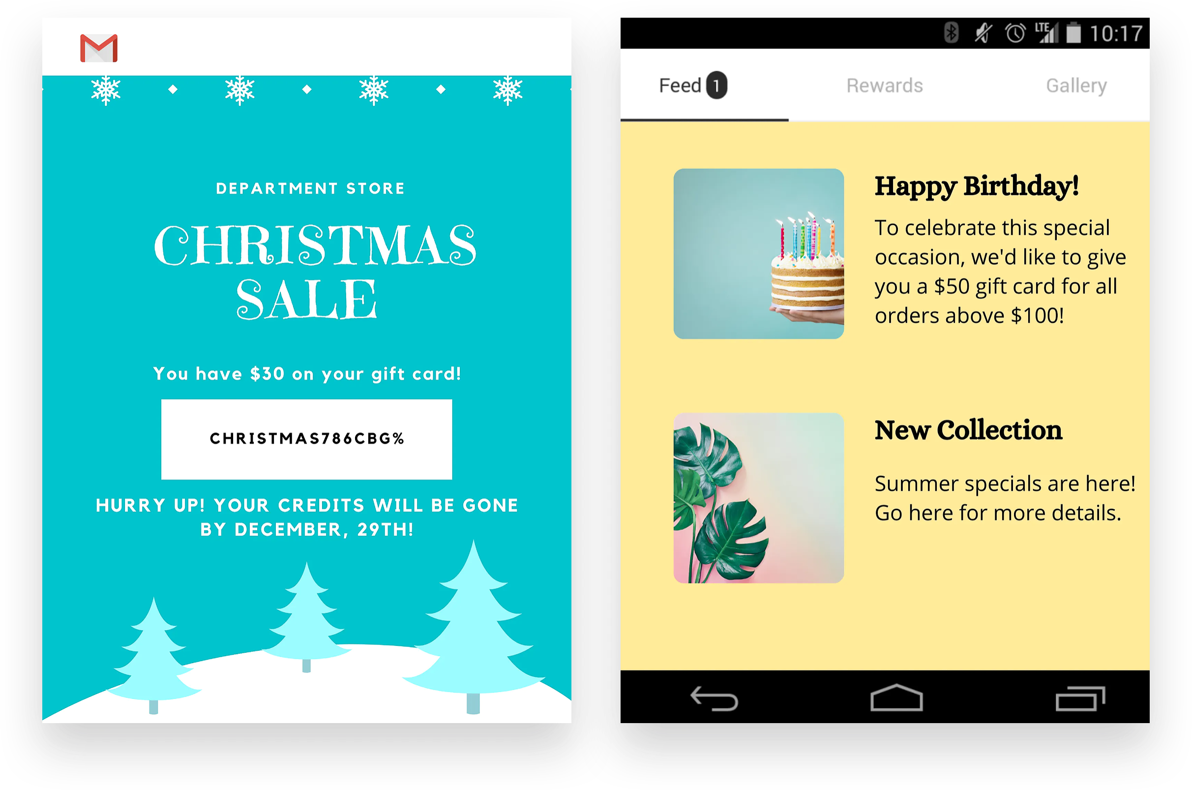Gift cards examples with Braze Voucherify