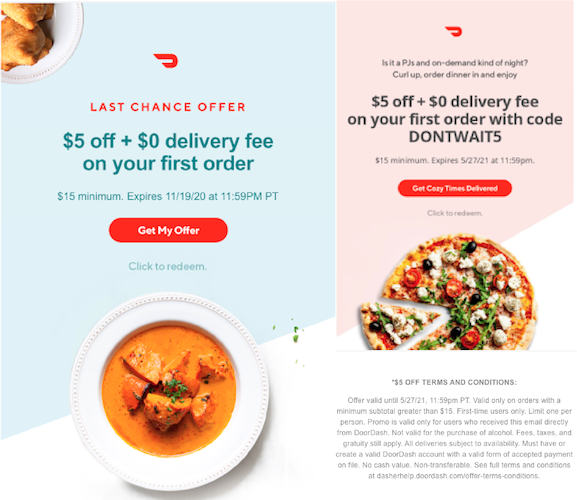 Doordash welcome coupon campaigns