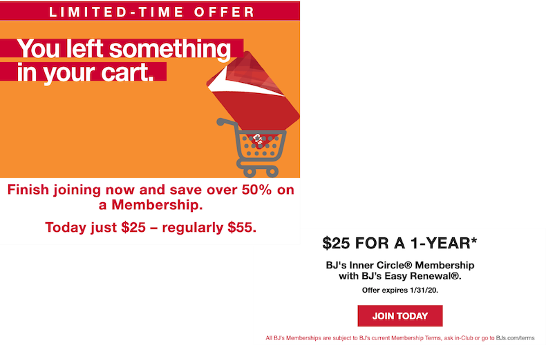 BJ's cart abandoned cart sales promotion