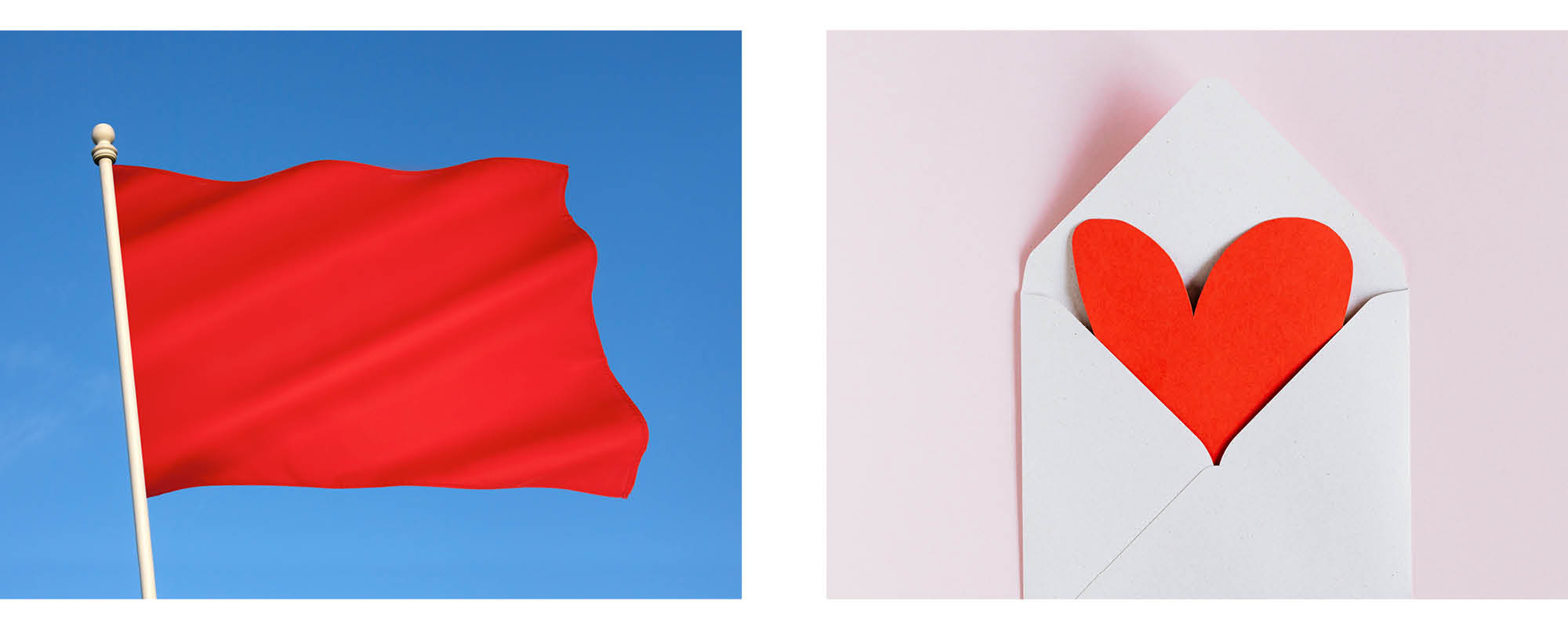 power of colour in a brand using red as an example with a red danger flag and a red love heart showing branding options