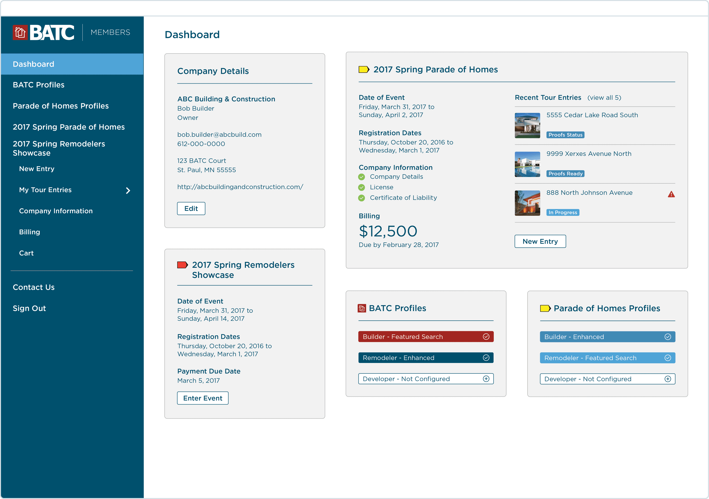 Parade of Homes Dashboard UI