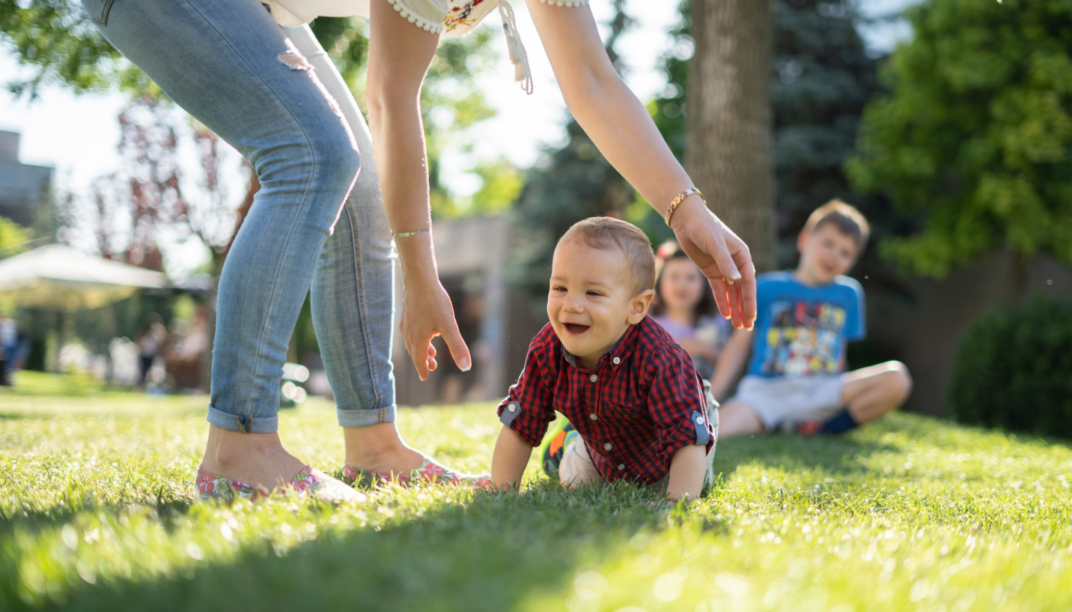 Mom playing with children