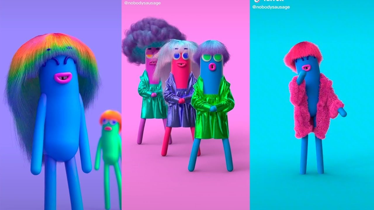 3 screenshots of Nobody Sausage colorful TikTok videos