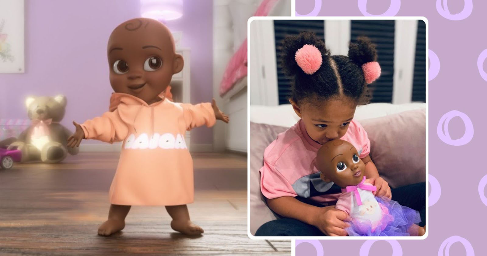 CGI Black baby doll Qai Qai standing next to Serena Williams's daughter