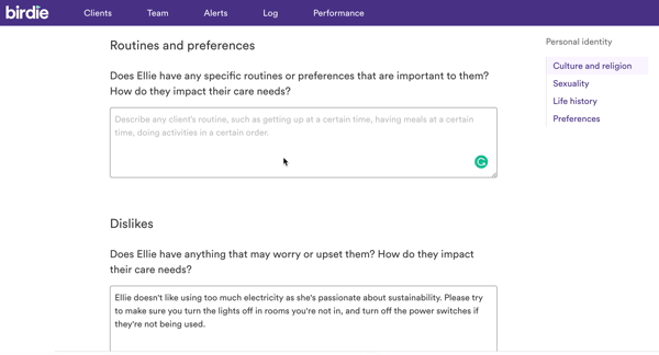 Birdie's about me tool in action, showing how you can hit the CQC responsive KLOE