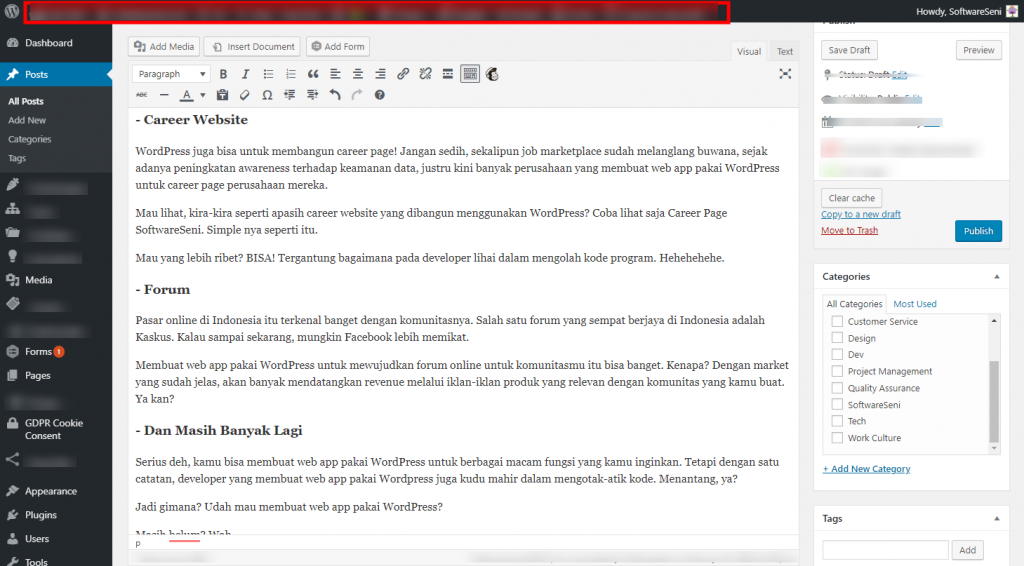 dashboard wordpress