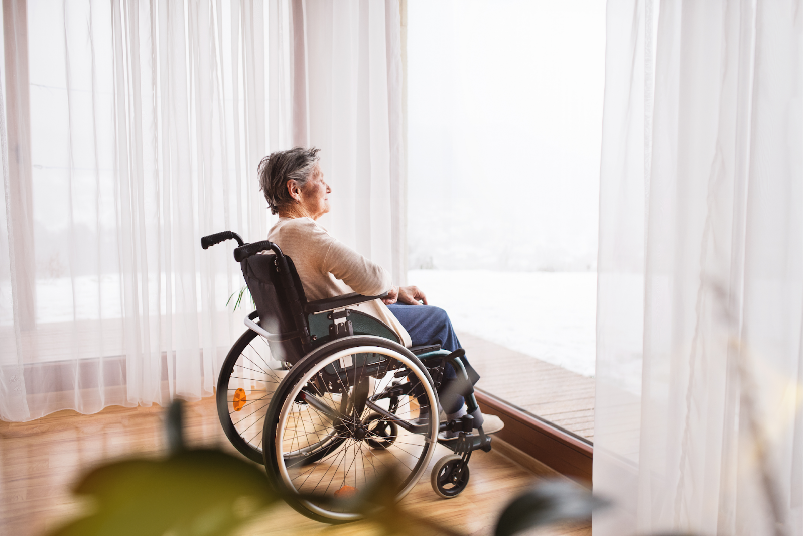 elderly woman sitting in a wheelchair