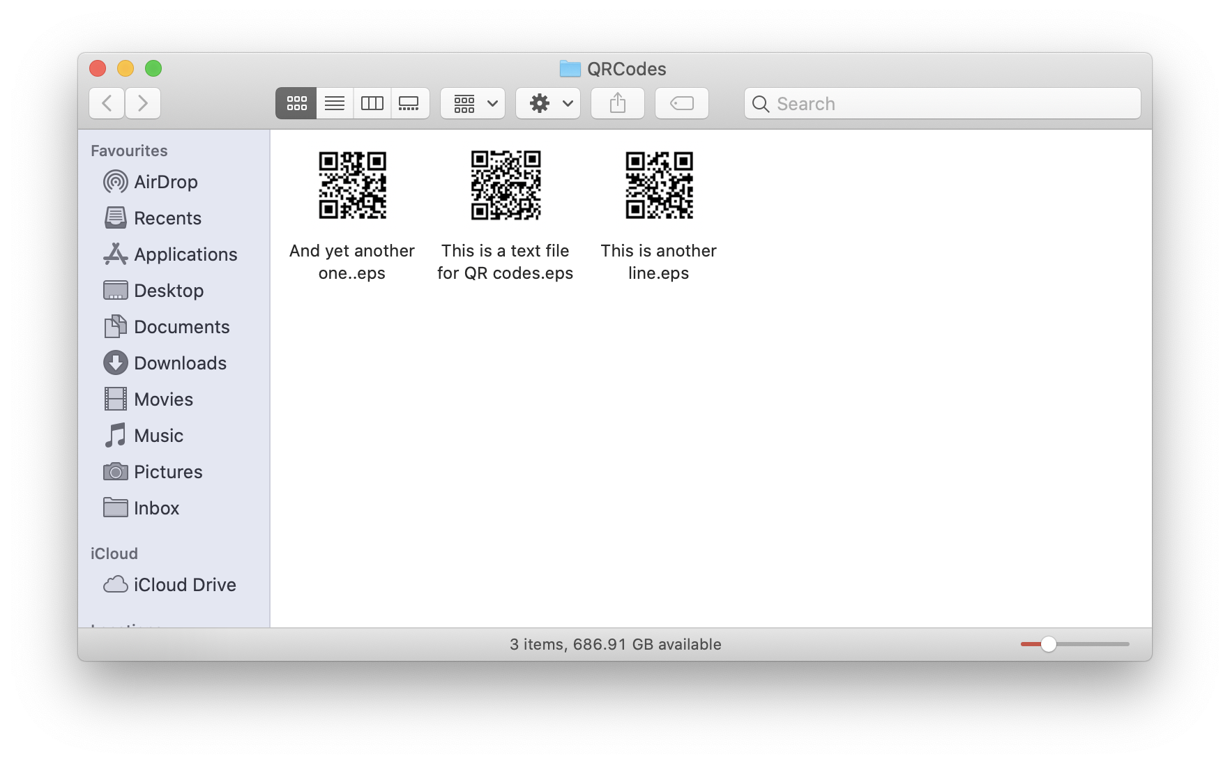 QR codes output to selected folder